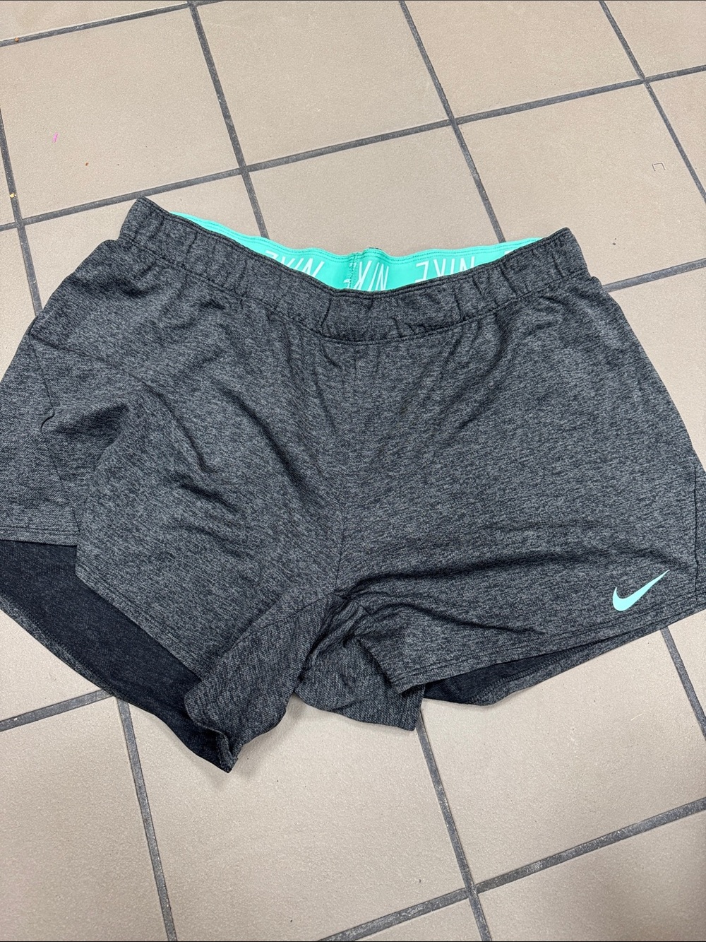 Nike Women's Dark Gray Athletic Shorts with Mint Accent